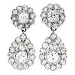 Antique Old Diamond Platinum Floral Dangle Drop Earrings