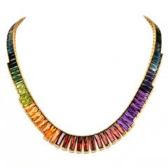 H.Stern Multicolor Gemstones 18K Yellow Gold Rainbow Graduated Link Necklace  