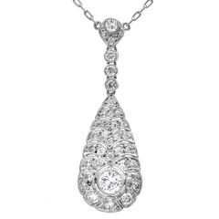 Estate Deco Diamond Filigree Pendant Platinum Chain Necklace