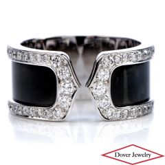 Cartier "Double C" Diamond &18K White Gold Black Open Band Ring