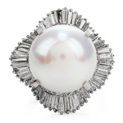 Estate 2.74ct Diamond High Quality South Sea Pearl Platinum Ballerina Cocktail Ring