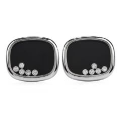 Vintage Floating Diamond Onyx 18K White Gold Tuxedo Men's Cufflinks 