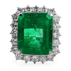 Certified 20.25cts Colombian Emerald Diamond Platinum Large Cocktail Ring