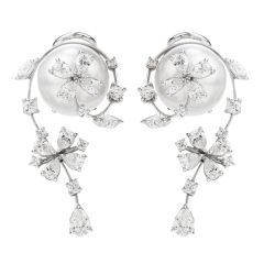 Stefan Hafner Diamond South sea Pearl 18K Gold Floral Earrings 