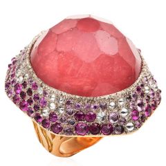 VASARI Designer Diamond Ruby Tourmaline 18K Gold Cocktail Ring