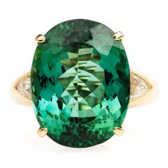 GIA Certified Green Tourmaline Diamond 18K Gold Cocktail Ring