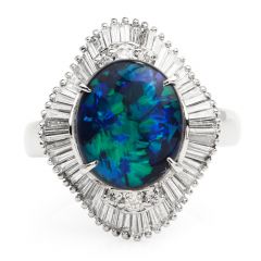 GIA 2.79ct Natural Black Opal Diamond Platinum Ballerina Cocktail Ring