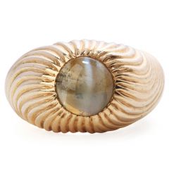 Retro Vintage Chrysoberyl Cats Eye 18K Gold Textured Men Ring