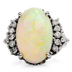Estate Diamond White Opal Platinum Cocktail Ring 