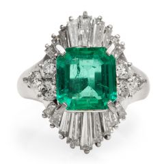 GIA 2.16 carats Emerald Diamond Platinum Ballerina Cocktail Ring