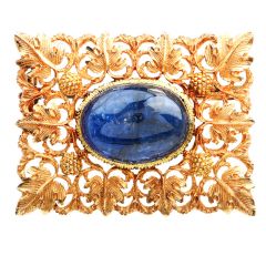 Buccellati No Heat Blue Sapphire 18K Gold Floral Square Brooch Pin