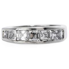 GIA Certified Asscher cut Diamond Platinum Wedding Band Ring