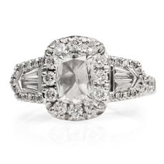 Henri Daussi Cushion Cut Diamond 18K White Gold Engagement Ring 