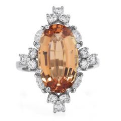 GIA Diamond Imperial Topaz 18K Gold Oval Cocktail Ring 