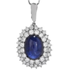 GIA  20.42cts Blue Sapphire Diamond Platinum Pendant