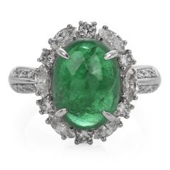 GIA Natural Emerald Diamond Platinum Oval Halo Cocktail Ring