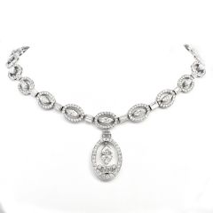 Estate 17.25 Diamond 18K White Gold Oval Drop Pendant Link Necklace