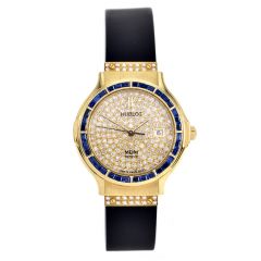 Hublot MDM Blue Sapphire Bezel Diamond Dial 18k Gold Ladies Watch