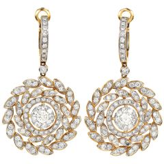 Estate 7.82cts  Diamond 14K Gold Flower Floral Dangle Drop Earrings