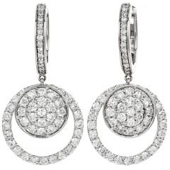 Estate 3.95ct Diamond 14K White Gold Cluster Hoop Dangle Earrings 