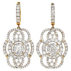 Estate 7.04 ct Diamond 14K Gold Hoop Flower Dangle Drop Earrings