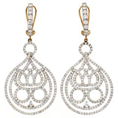 Estate 6.00Cts Diamond Gold Open Majestic Crown Dangle Drop Earrings