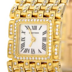 Cartier Panthere Ruban Diamond 18K Gold Designer Watch 