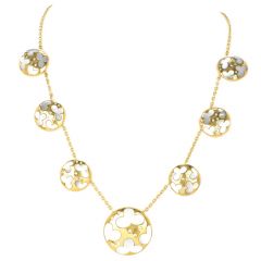 Mother of Pearl Diamond 18K Gold Matinee Charm Necklace