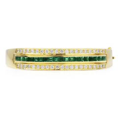 Estate 6.90cts Emerald Diamond 18K Gold Elegant Bangle Bracelet  