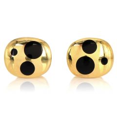 Vintage Retro Onyx 18K Yellow Gold Black Dot Tuxedo Cufflinks