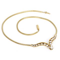 Vintage 1980's Diamond 18K Yellow Gold V Bar Necklace 