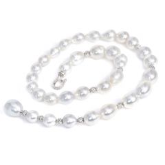 Estate Diamond 9 to 12 mm Semi Baroque Gray Pearl 18K Gold Bead Necklace 