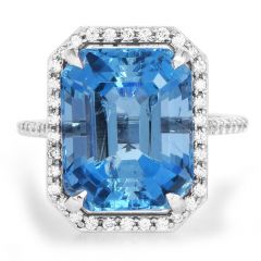 GIA 9.83 Aquamarine Diamond Platinum Halo Cocktail Engagement Ring