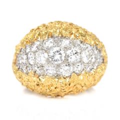 Vintage Diamond Cluster 18K Gold Dome Nugget Cocktail Ring