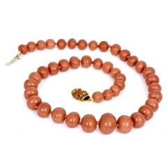 Vintage Natural Red Coral 18K Gold Graduated Bead Necklace