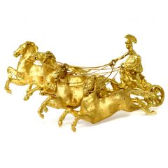 Vintage Designer 18K Yellow Gold Roman Horses Chariot Brooch Pin