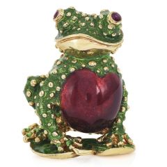 Estate Ruby Eyes 18K Gold Enamel Heart Love Frog Brooch Pin