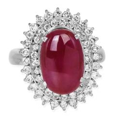 GIA No Heat Cabochon 7.57ct Ruby Diamond Platinum Cocktail Ring