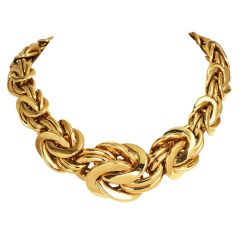 Retro 18K Yellow Gold Byzantine Graduated Woven Solid Link Necklace