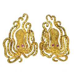 Lalaounis Ruby 18K Yellow Gold Octopus Clip On Earrings