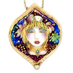 Alexa & Peter Smarsh 22K 14K Gold "Tropical Lady" Cloisonné Enamel Brooch Pin Pendant
