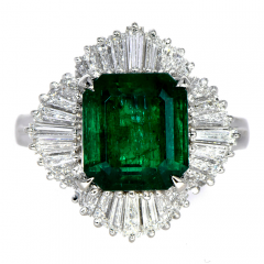Certified 3.22ct Colombian Emerald Diamond Platinum Ballerina Ring