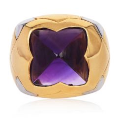Bvlgari Amethyst 18K Two-Tone Gold Pyramid Collection Cocktail Ring