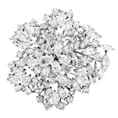 Elegant Diamond Platinum Flower Cluster Prominet Brooch Pin