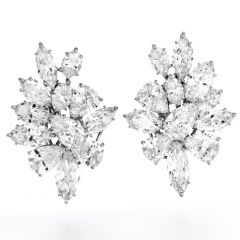  24.86 carats Pear Marquise Diamond Platinum Cluster Stud Earrings