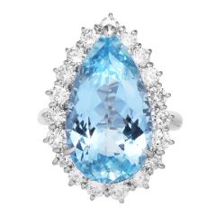 GIA 10.77ct Aquamarine Diamond Platinum Drop Pear Cut Cocktail Ring