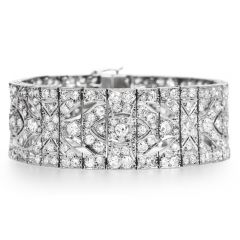Deco 18.58cttw Diamond Platinum Geometric Wide Bracelet-Dover Jewelry