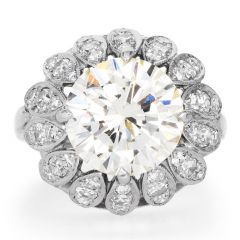 Vintage 5.81 Ct Diamond 18K White Gold Floral Cocktail Engagement Ring