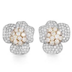 Estate 22.76 Carats Fancy Yellow Diamond 18K Gold Flower Cluster Large Clip On Earrings