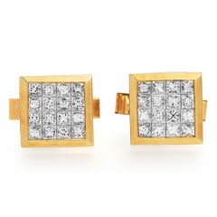 Vintage Diamond 18K Yellow Gold Square Invisible Set Cufflinks